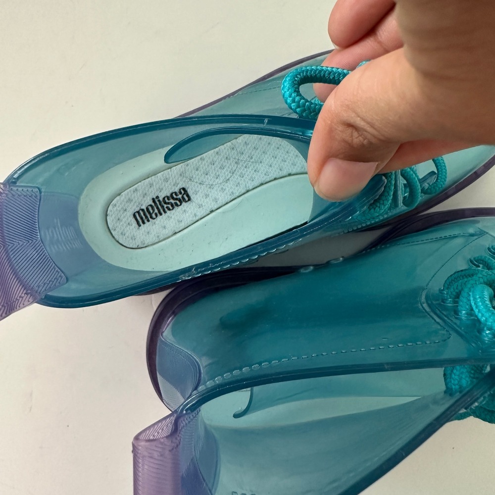 Melissa Coturno Teal Blue Purple Translucent Jelly Combat Boots Women's Size 7 - Picture 4 of 8